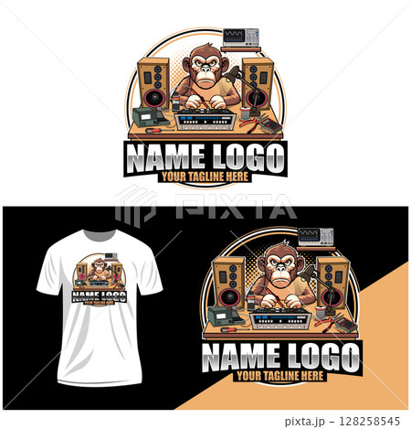 Monkey Electronics Repair Mascot. Funny Technician Logo with Tools and Speakers. Cartoon Monkey Fixing Audio Equipment. Repair Shop Logo Concept Monkey Electronics Repair Mascot. Funny Technician Logo with Tools and Speakers. Cartoon Monkey Fixing Audio Equipment. Repair Shop Logo Concept 128258545