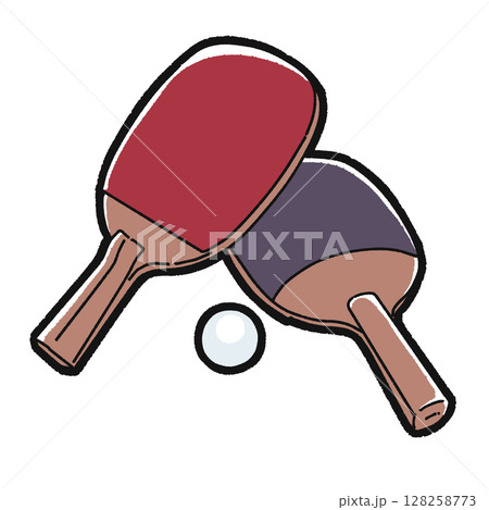 卓球のラケットとピンポン球のイラスト 128258773