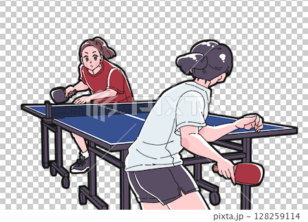 兩個女孩打乒乓球的插圖 128259114