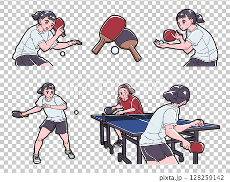 卓球をする女の子のイラストセット 卓球をする女の子のイラストセット 128259142