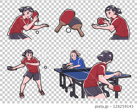 卓球をする女の子のイラストセット 128259143