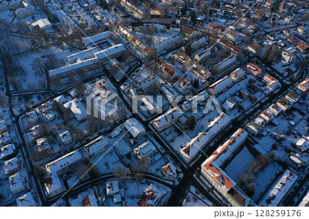 City Winter Snow Aerial Bavaria 128259176