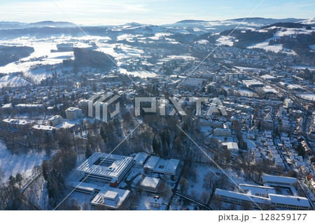 City Winter Snow Aerial Bavaria 128259177