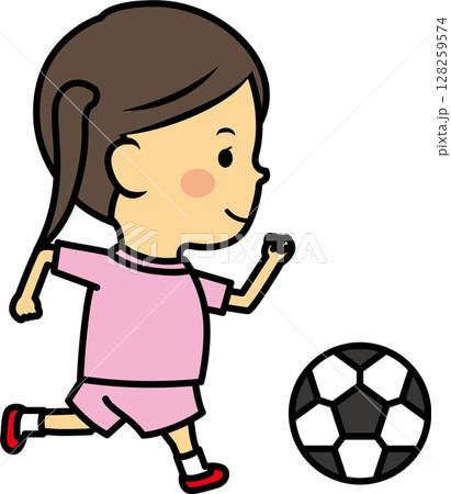 サッカーをする女の子 サッカーをする女の子 128259574