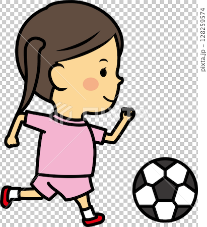 サッカーをする女の子 サッカーをする女の子 128259574