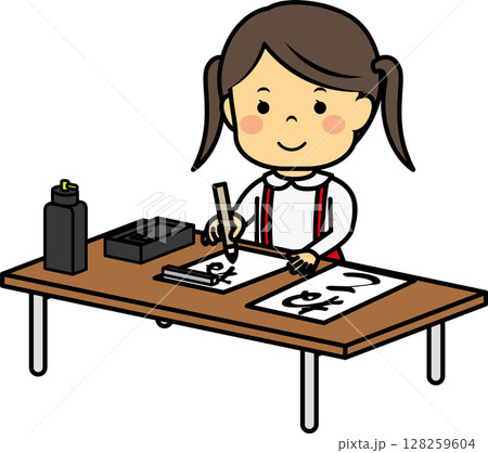 お習字をする女の子 128259604
