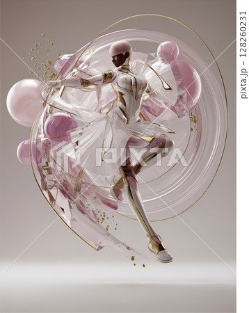Elegant Cyborg Dance A Futuristic Ballet in Pink and Gold 128260231