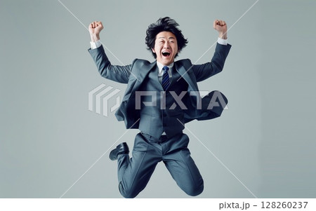 スーツを着たビジネスマンがジャンプをしている 128260237