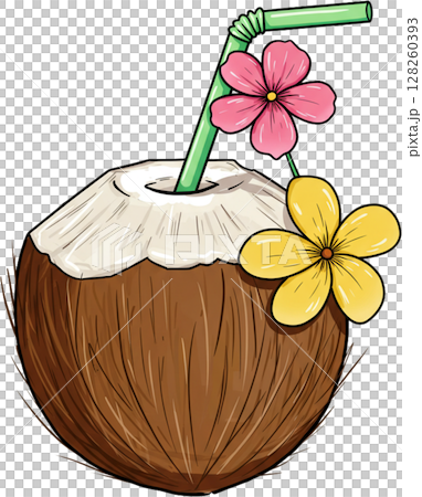 Coconut Drink with Flower Coconut Drink with Flower 128260393