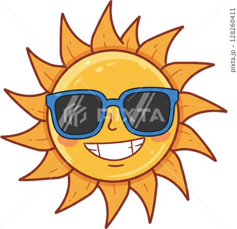 smiling sun in sunglasses with sun in sunglasses 128260411