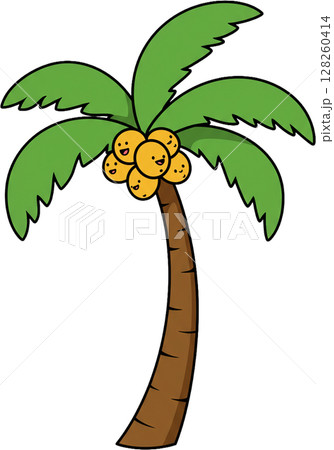 tropical palm trees with leaves and exotic plants 128260414