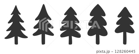 松の木を並べたシンプルなシルエットイラスト 128260445