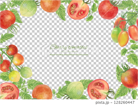 水彩櫻桃番茄框架背景的向量插圖 水彩櫻桃番茄框架背景的向量插圖 128260447