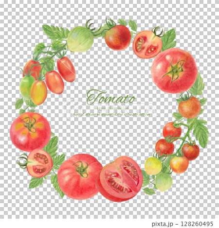 水彩で描いた色々なトマトのフレーム素材 128260495