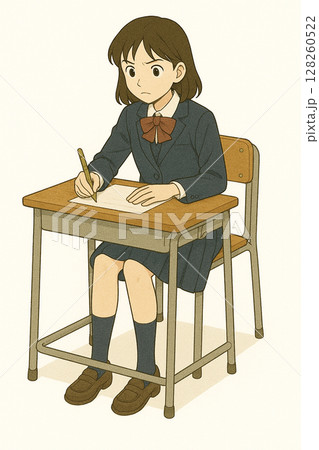 試験中の女子学生のイラスト 試験中の女子学生のイラスト 128260522