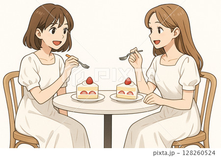 ケーキを食べる女性 128260524