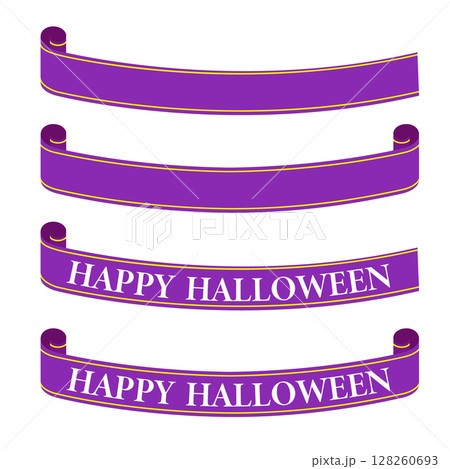 紫色のハロウィン向けリボン装飾イラストセット 128260693
