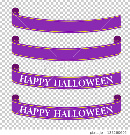 紫色のハロウィン向けリボン装飾イラストセット 128260693