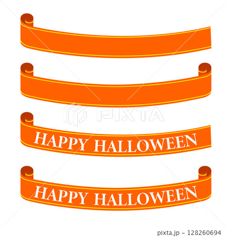 オレンジのハロウィン向けリボン装飾イラストセット 128260694