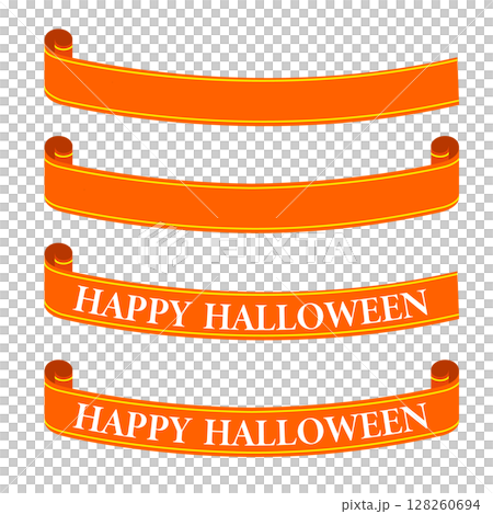 オレンジのハロウィン向けリボン装飾イラストセット 128260694