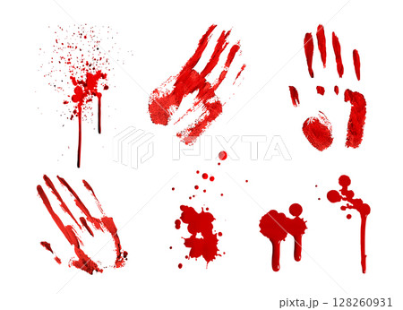 Red bloodstain set for halloween horror designs 128260931