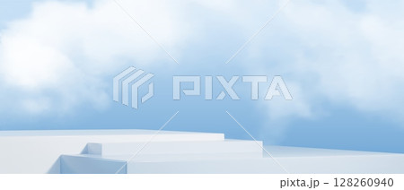 Soft cloud bg with white platform and clouds Soft cloud bg with white platform and clouds 128260940