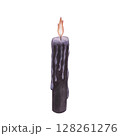 Witch's magical purple violet wax candle flame isolated on white background. Watercolor hand drawn dark fantasy sketch illustration. Art design mystical halloween witch decoration greeting card 128261276