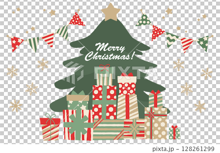 Christmas tree with presents and garland vector illustration Christmas tree with presents and garland vector illustration 128261299
