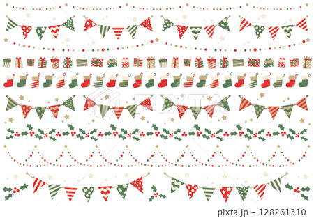 クリスマスライン素材ベクターイラストセット クリスマスライン素材ベクターイラストセット 128261310