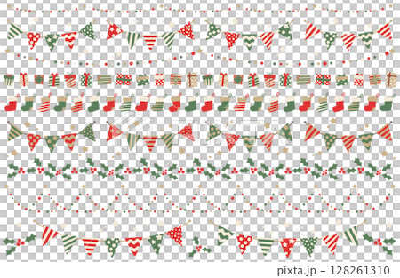 クリスマスライン素材ベクターイラストセット クリスマスライン素材ベクターイラストセット 128261310