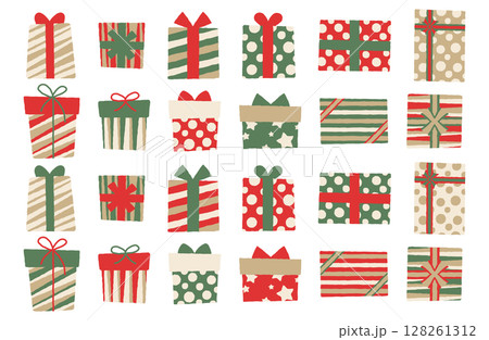 クリスマスプレゼント、ギフトボックスのベクターイラストセット クリスマスプレゼント、ギフトボックスのベクターイラストセット 128261312
