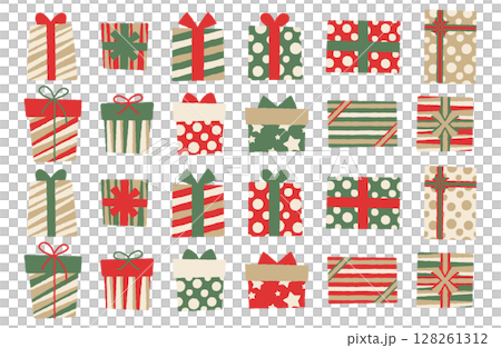 クリスマスプレゼント、ギフトボックスのベクターイラストセット クリスマスプレゼント、ギフトボックスのベクターイラストセット 128261312