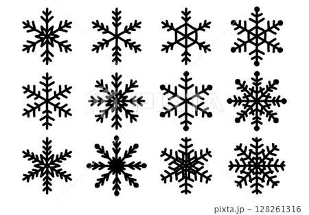 雪の結晶のシルエットベクターイラストセット 手描き 手書き ラフ 128261316