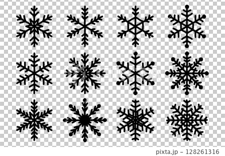 雪の結晶のシルエットベクターイラストセット 手描き 手書き ラフ 128261316