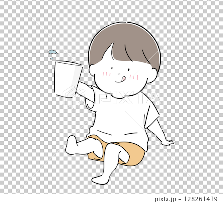 コップで水分をとる男の子 128261419