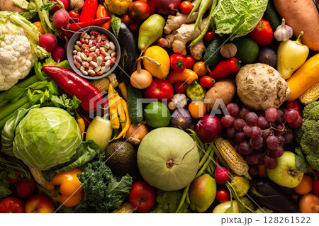 The autumn farm harvest brings fresh, organic vegetables that are ripe, wholesome, and ready to be enjoyed in healthy, farm-to-table meals, local seasonal vegetables 128261522