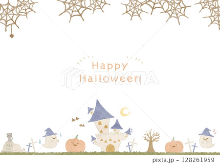 かわいいハロウィーンの風景イラスト かわいいハロウィーンの風景イラスト 128261959