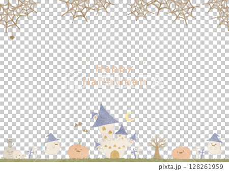 かわいいハロウィーンの風景イラスト かわいいハロウィーンの風景イラスト 128261959