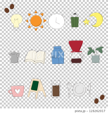 一組簡潔、多彩的咖啡館圖示插圖 128262017