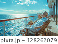 シニア夫婦が海を見ながら船旅を楽しむ 128262079