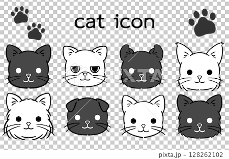 簡單的貓臉插圖，黑白相間 128262102