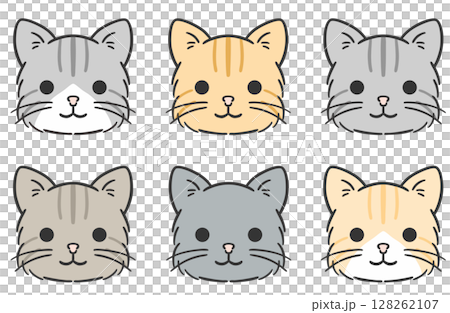 Simple cat face illustration set Simple cat face illustration set 128262107