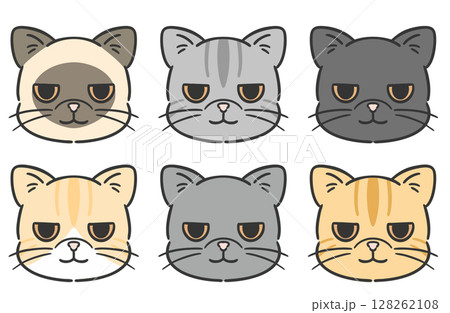シンプルな猫の顔のイラストセット　エキゾチックショートヘア 128262108