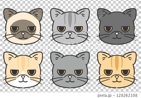 シンプルな猫の顔のイラストセット　エキゾチックショートヘア 128262108