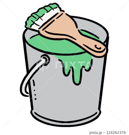 ペンキの入ったバケツと刷毛_緑 ペンキの入ったバケツと刷毛_緑 128262378