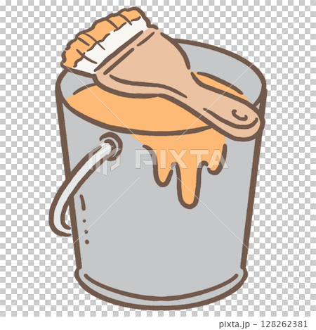 油漆桶和刷子_棕色線_橙色 128262381