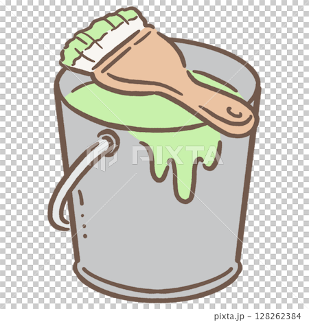 油漆桶和刷子_棕_黃綠色 128262384