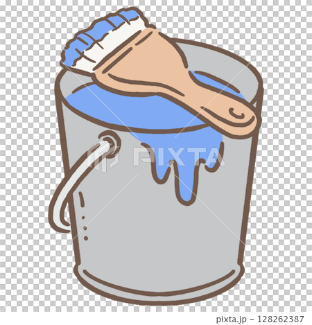 油漆桶和刷子_棕色線_藍色 128262387