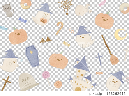 Cute hand drawn Halloween background illustration 128262413