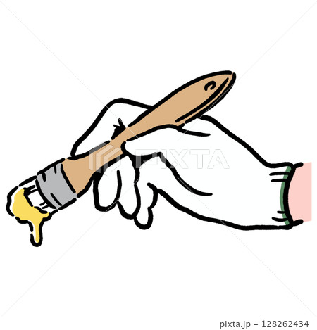 刷毛を持った手_黄色 128262434